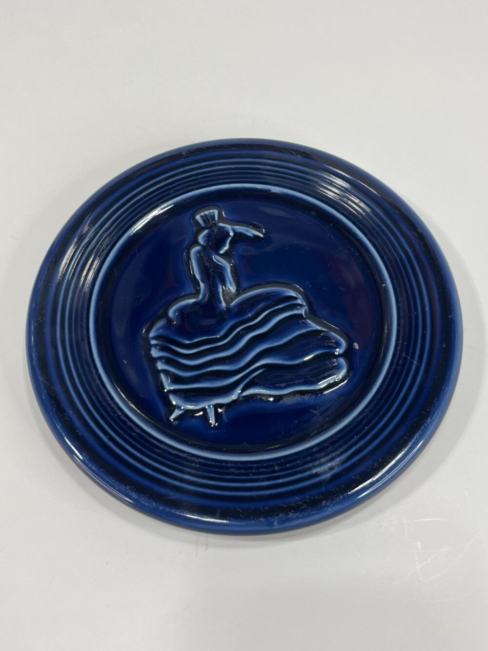 Retired [Intro 1986] Homer Laughlin Fiesta DANCING LADY Cobalt Blue Trivet Plate